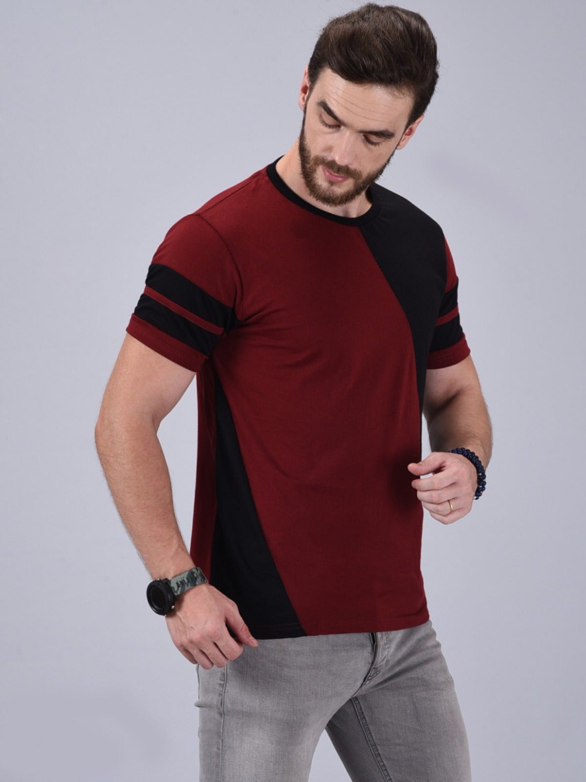 Men's Maroon Half Sleeves Cotton T-Shirt – Modern & Trendy