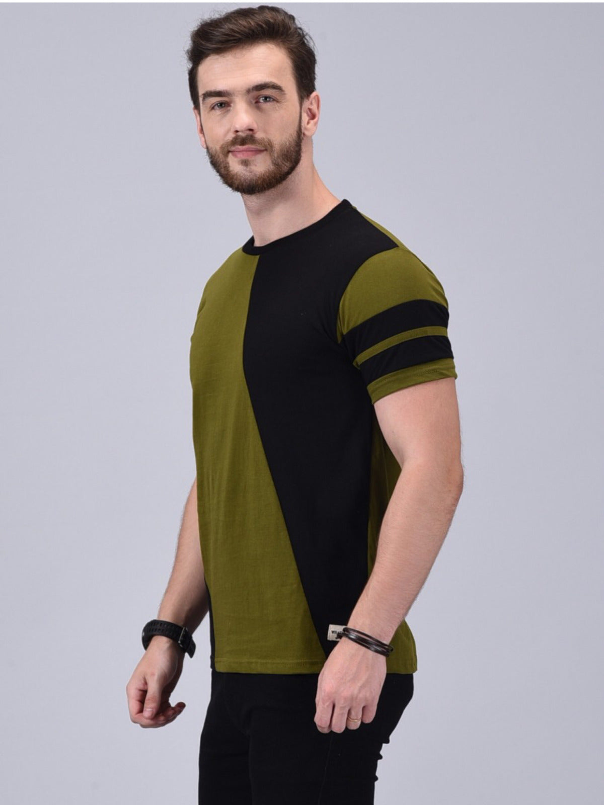 Men's Olive Half Sleeves Cotton T-Shirt – Modern & Trendy