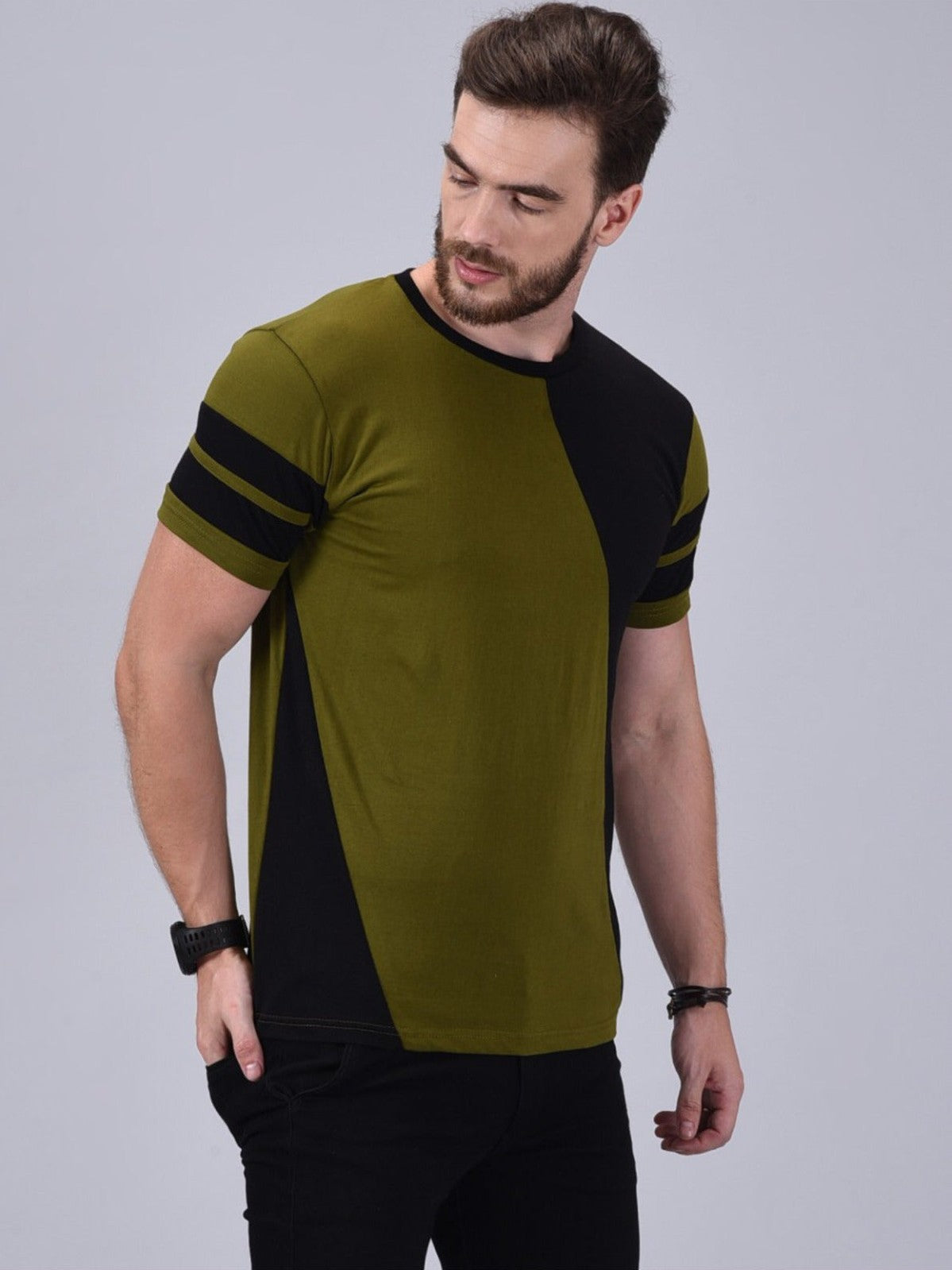 Men's Olive Half Sleeves Cotton T-Shirt – Modern & Trendy