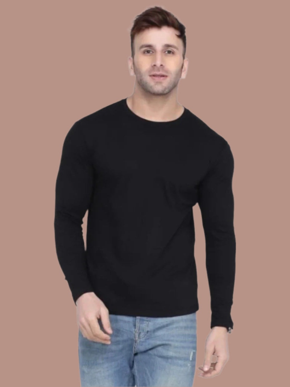 Men's Black Full Sleeves T-Shirt – Pure Cotton Casual Tee