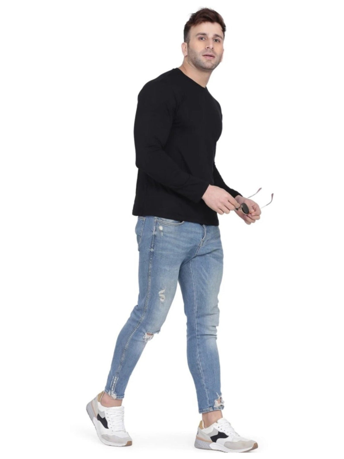 Men's Black Full Sleeves T-Shirt – Pure Cotton Casual Tee
