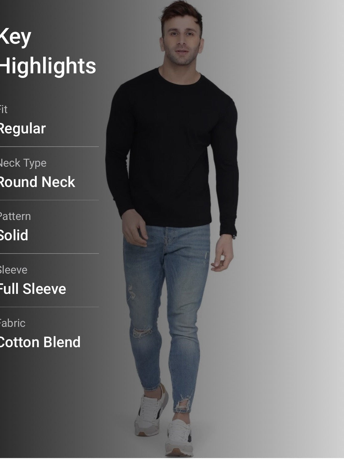 Men's Black Full Sleeves T-Shirt – Pure Cotton Casual Tee