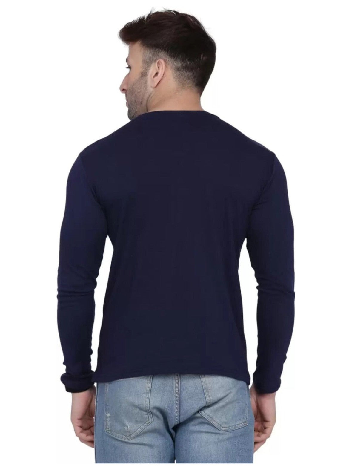 Men's Navy Blue Full Sleeves T-Shirt – Pure Cotton Casual Wear