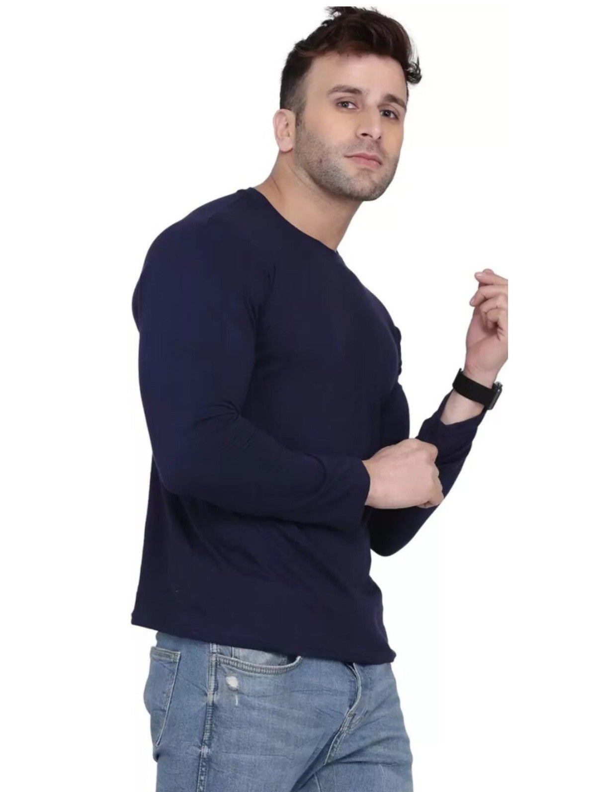 Men's Navy Blue Full Sleeves T-Shirt – Pure Cotton Casual Wear