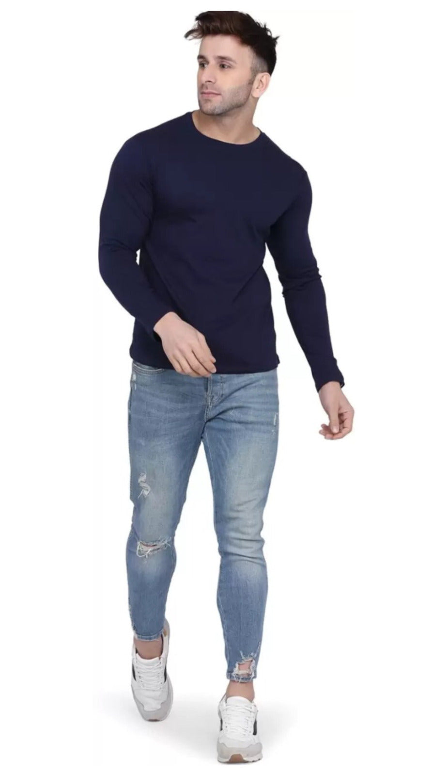 Men's Navy Blue Full Sleeves T-Shirt – Pure Cotton Casual Wear