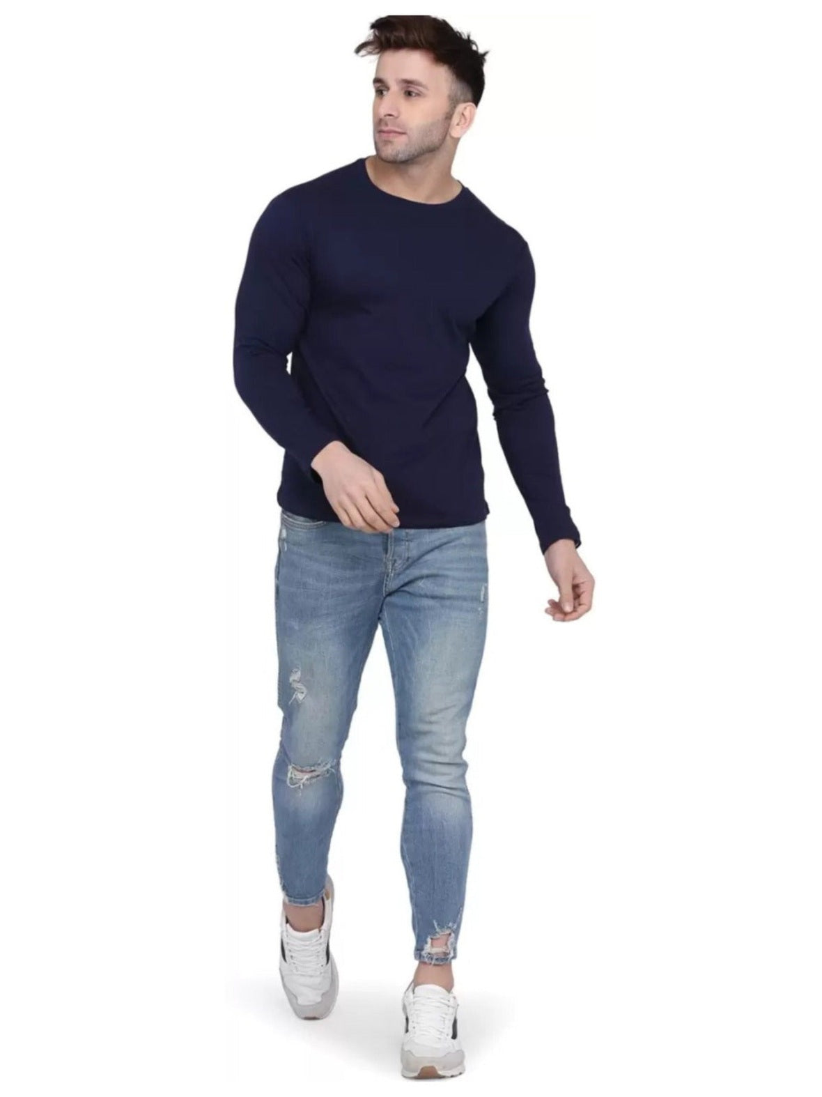 Men's Navy Blue Full Sleeves T-Shirt – Pure Cotton Casual Wear
