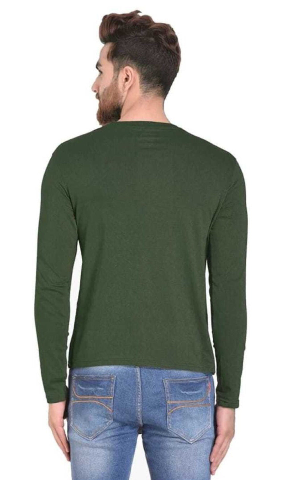 Men's Olive Full Sleeves T-Shirt – Pure Cotton Casual Wear