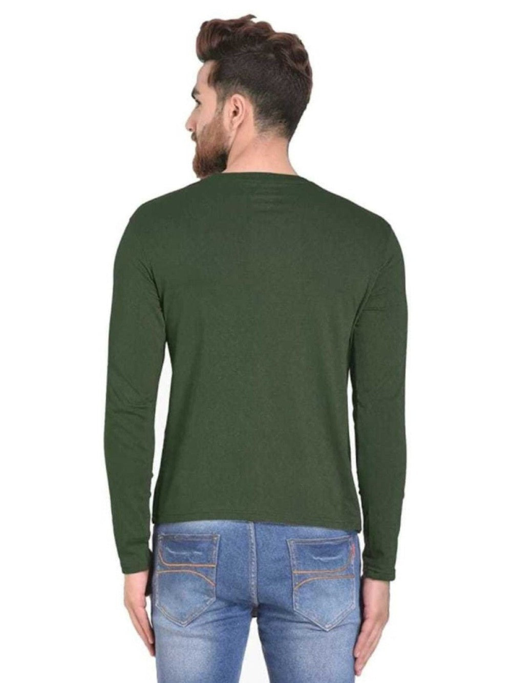 Men's Olive Full Sleeves T-Shirt – Pure Cotton Casual Wear