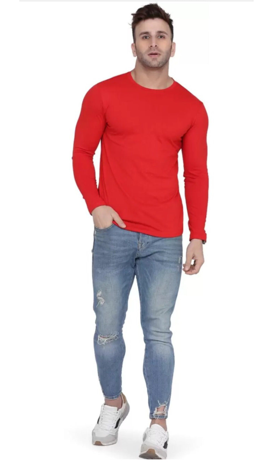 Men's Red Full Sleeves T-Shirt – Pure Cotton Casual Wear