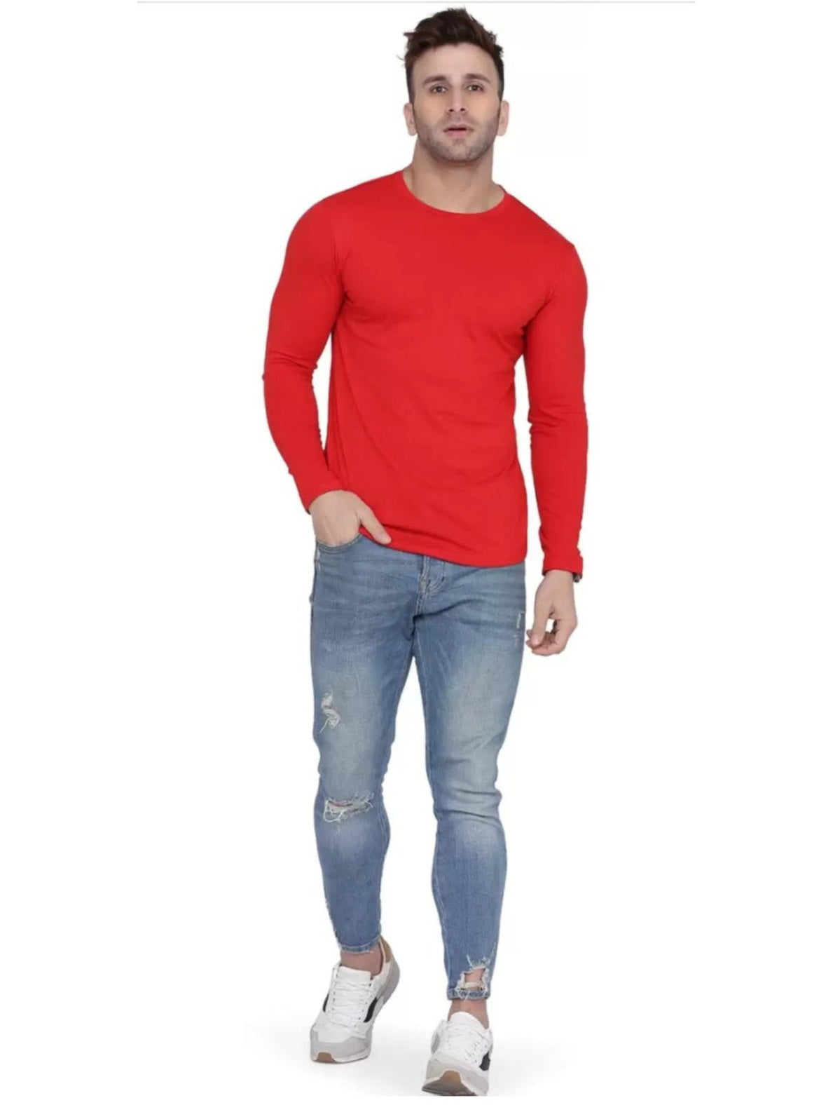 Men's Red Full Sleeves T-Shirt – Pure Cotton Casual Wear