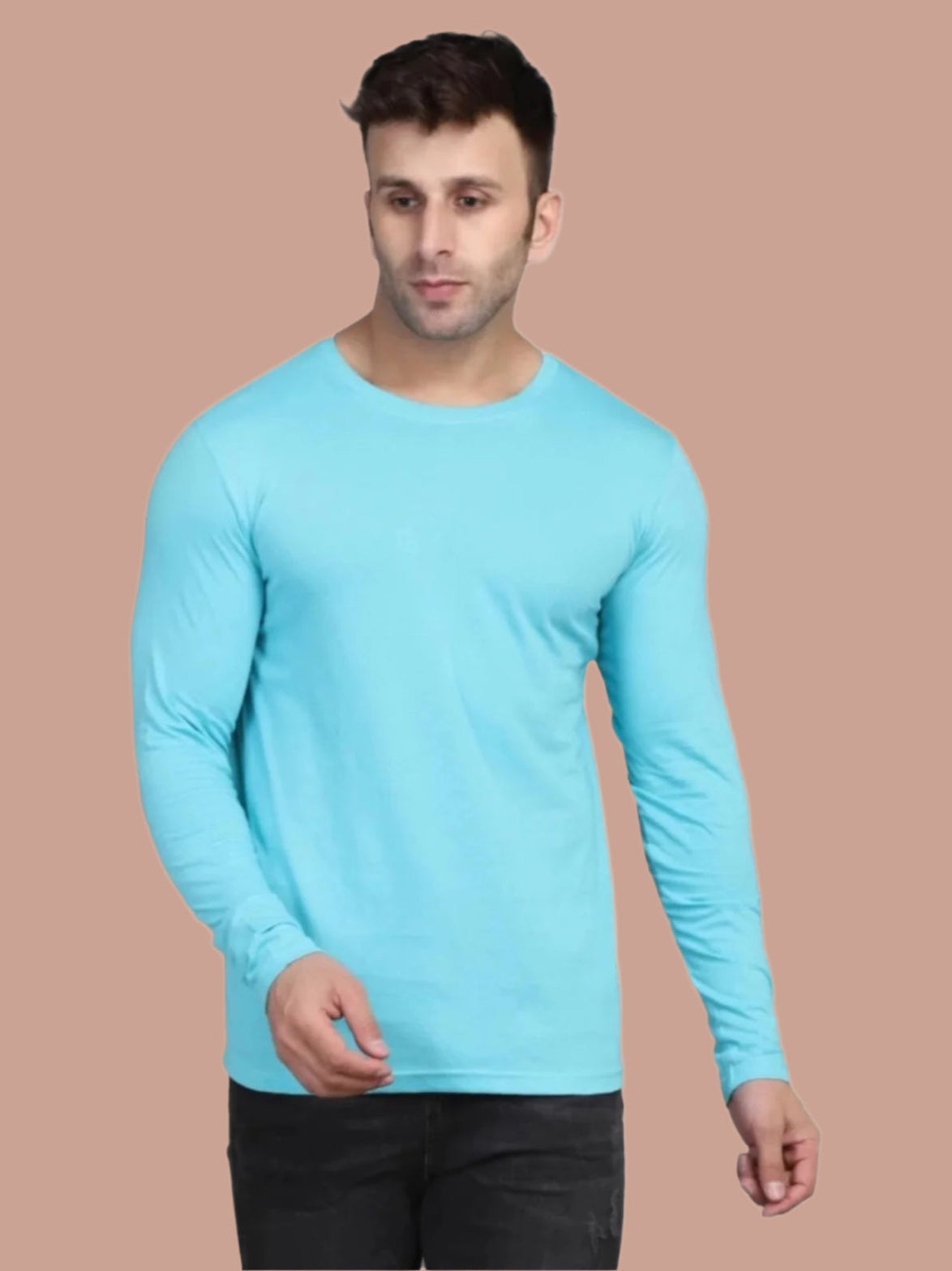 Men's Sky Blue Full Sleeves T-Shirt – Pure Cotton Casual Wear
