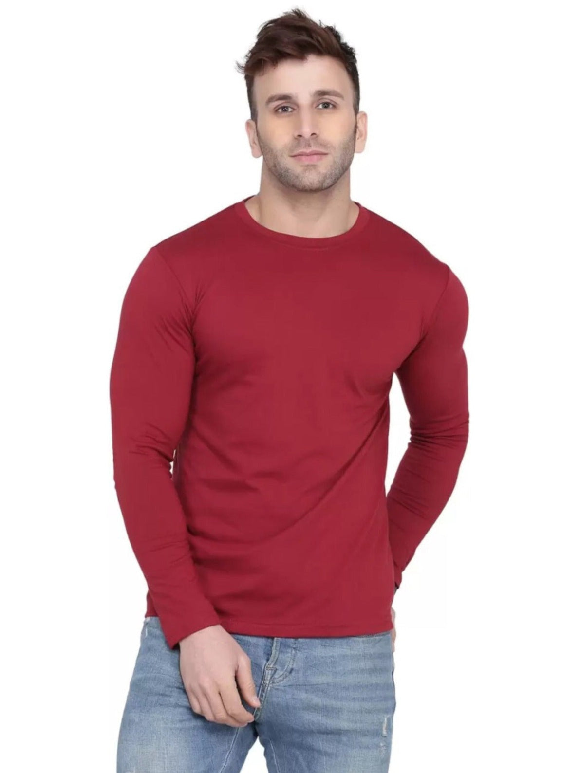 Men Crew Neck Cotton Blend Full Sleeves Regular Fit T-Shirt