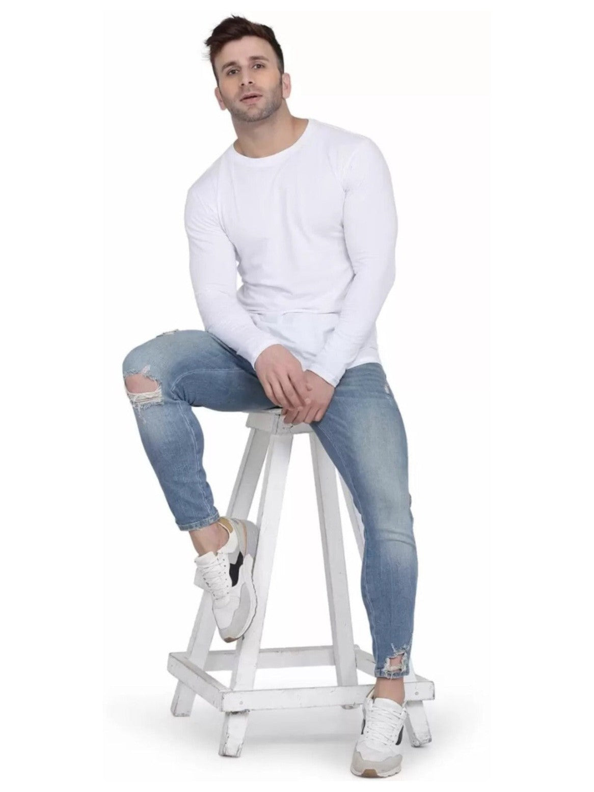 Men's White Full Sleeves T-Shirt – Pure Cotton Classic Wear