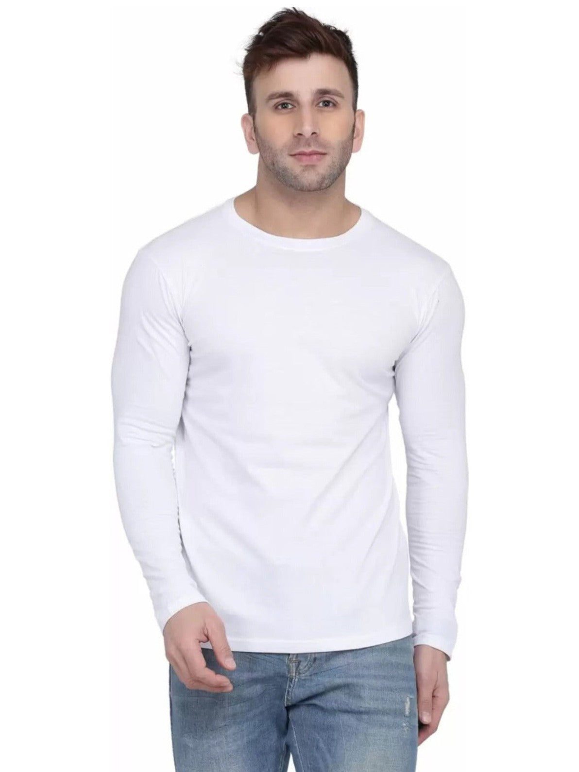 Men Crew Neck Cotton Blend Full Sleeves Regular Fit T-Shirt