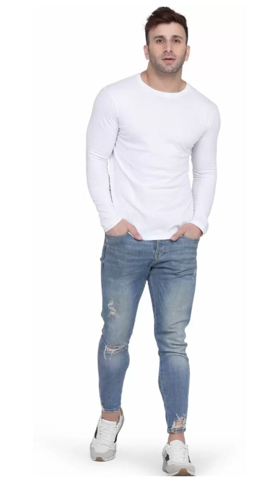 Men's White Full Sleeves T-Shirt – Pure Cotton Classic Wear