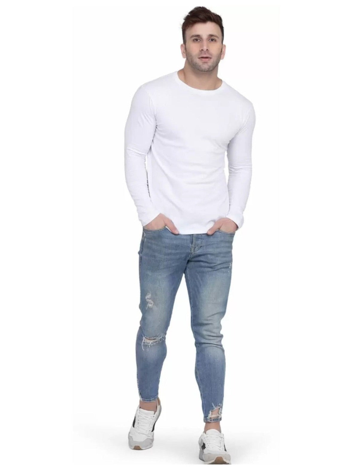 Men's White Full Sleeves T-Shirt – Pure Cotton Classic Wear