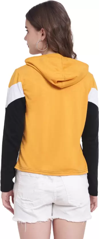 Turn Heads in Comfort – Women’s Colorblock Cotton Hoodie T-Shirt