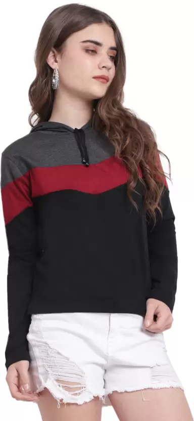 Women's Colorblock Hooded Cotton T-Shirt – Stylish | Comfortable | Everyday Essential