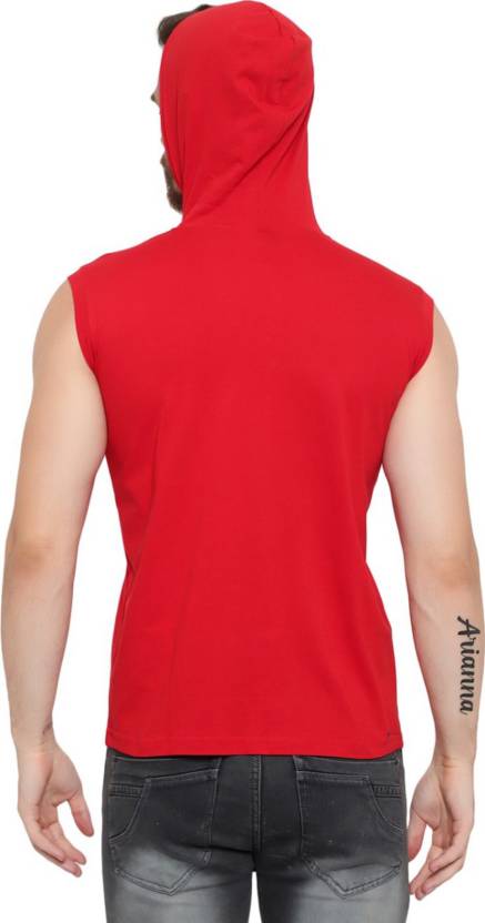 Men’s Red Sleeveless Hoodie T-Shirt – Pure Cotton Sportswear