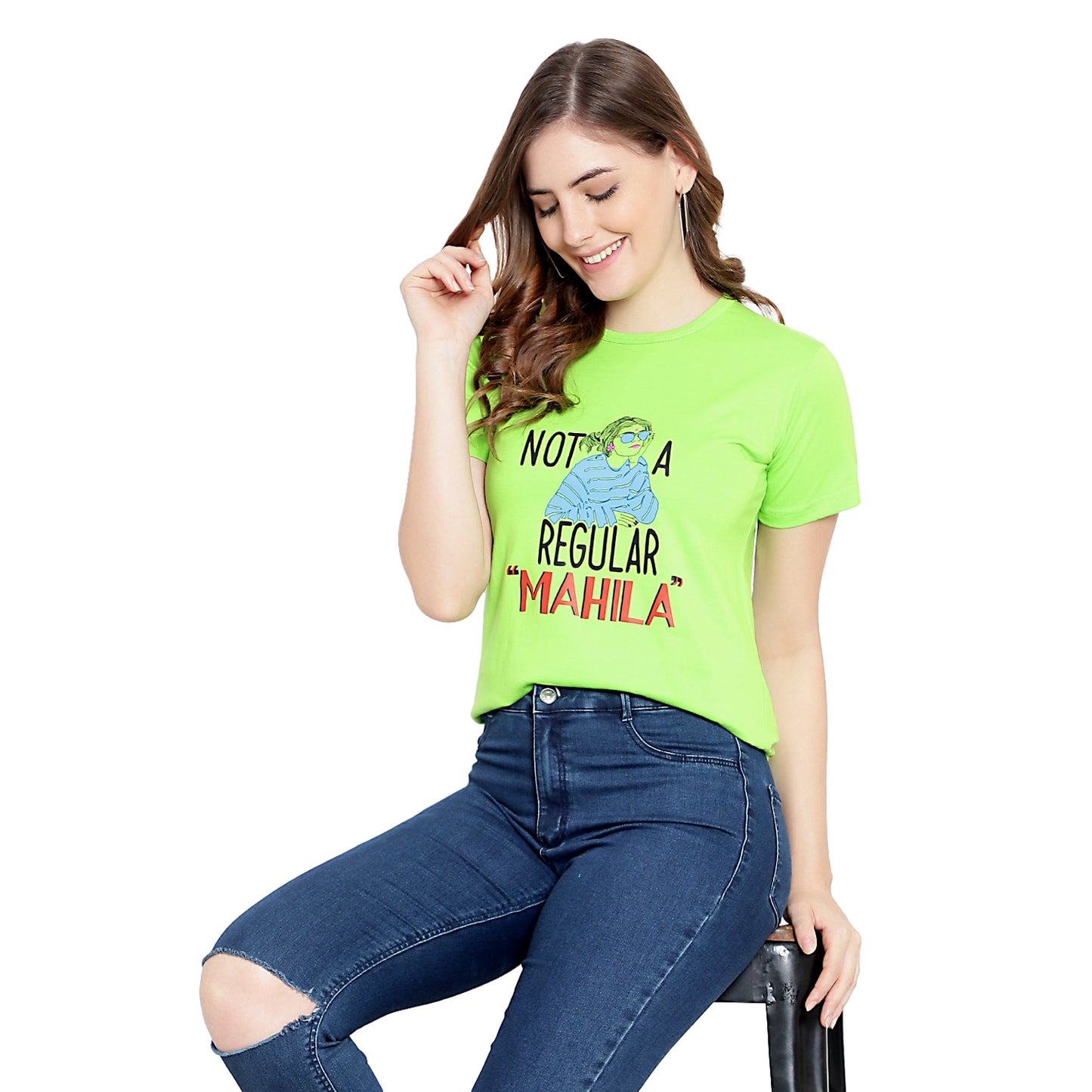 Women's Neon Color Printed Half Sleeves Cotton T-Shirt