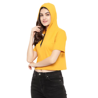 Women Half-Sleeve Crop Hoodie T-Shirt – Stylish & Comfortable Cotton Tee