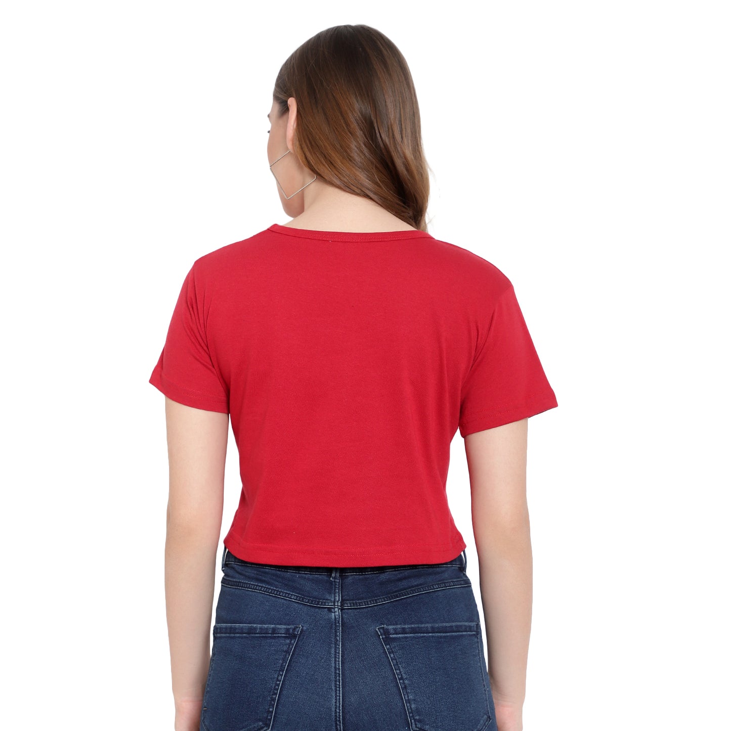 Women's Red Crop Top – Half Sleeves Cotton T-Shirt