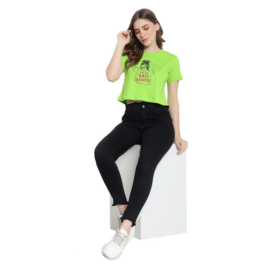 Women’s Printed Neon Crop Top – Pure Cotton T-Shirt