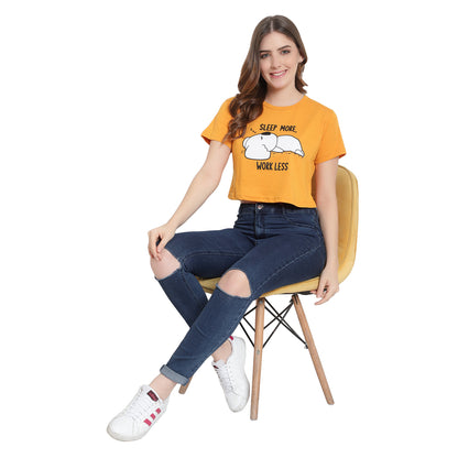 Women’s Printed Mustard Crop Top – Pure Cotton T-Shirt