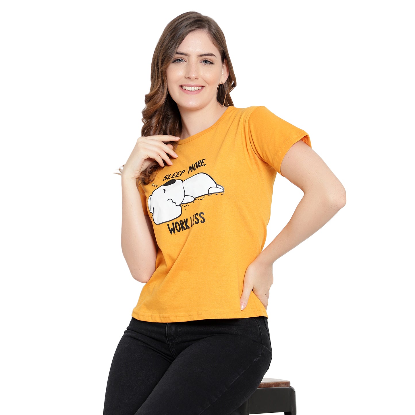 Women's Mustard Color Printed T-Shirt – Half Sleeves Cotton Tee