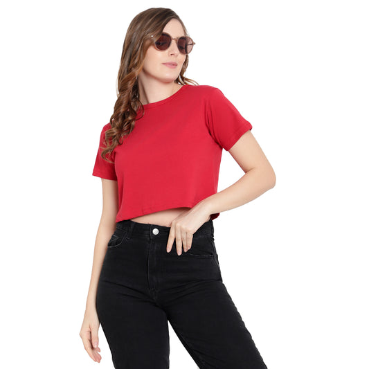 Women’s Maroon Plain Crop Top – Pure Cotton T-Shirt