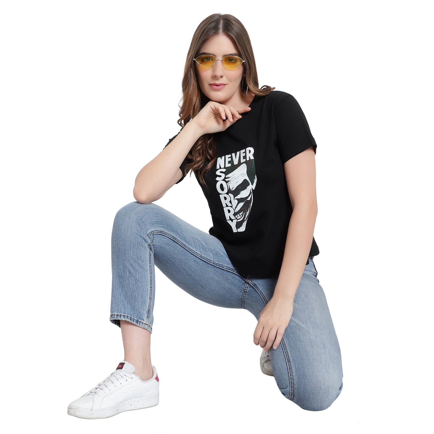 Women's Black Color Printed T-Shirt – Half Sleeves Cotton Tee