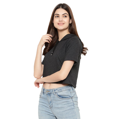 Women Half-Sleeve Crop Hoodie T-Shirt – Stylish & Comfortable Cotton Tee