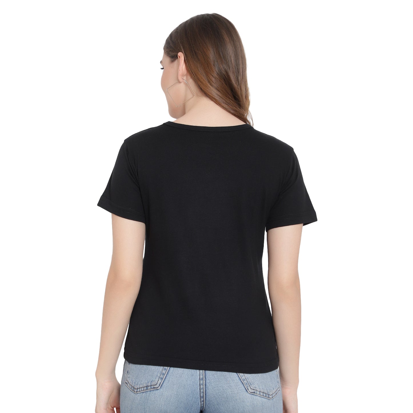 Women's Black Color Printed T-Shirt – Half Sleeves Cotton Tee