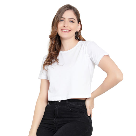 Women’s White Plain Crop Top – Pure Cotton T-Shirt