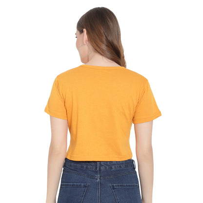 Women’s Printed Mustard Crop Top – Pure Cotton T-Shirt