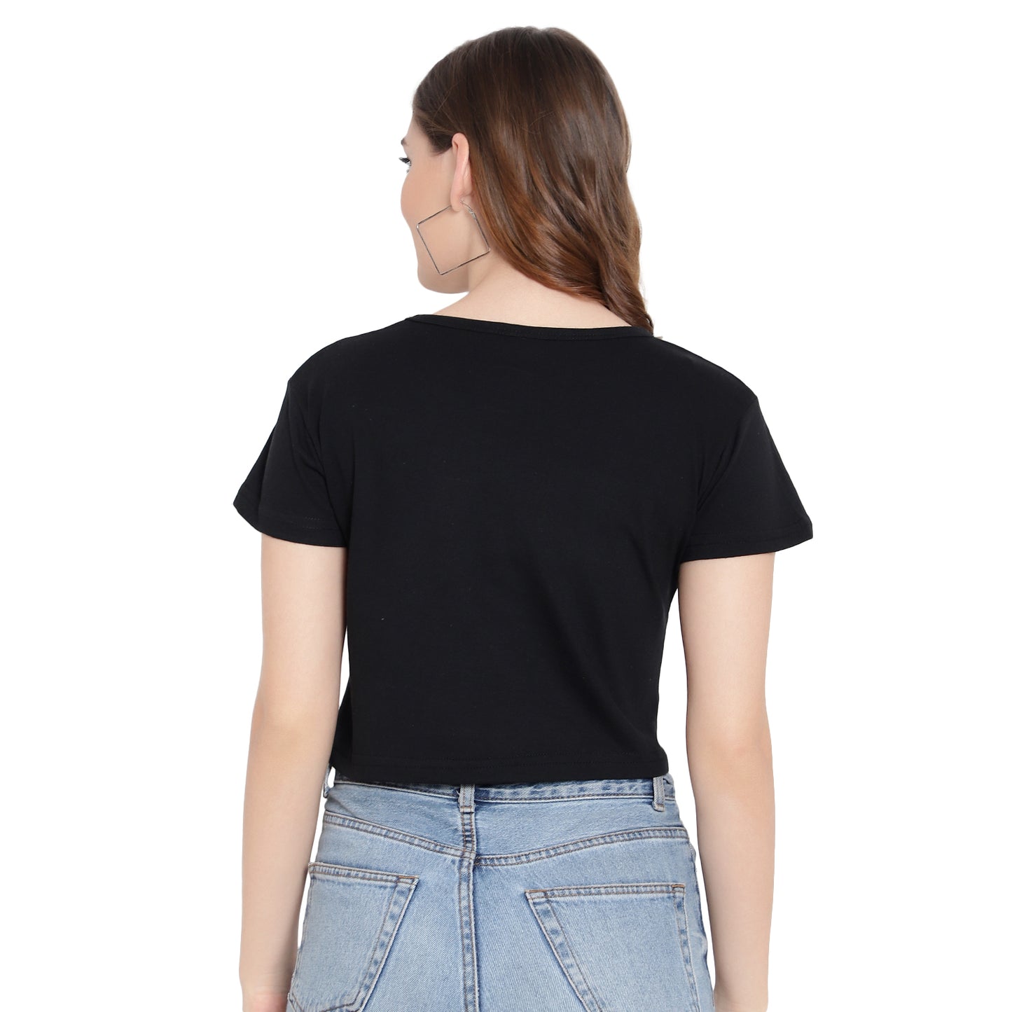 Women's Black Printed Crop Top – Half Sleeves Cotton T-Shirt