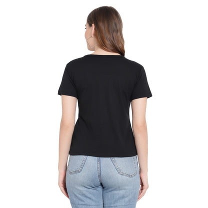 Women's Black Color Printed T-Shirt – Half Sleeves Cotton Tee
