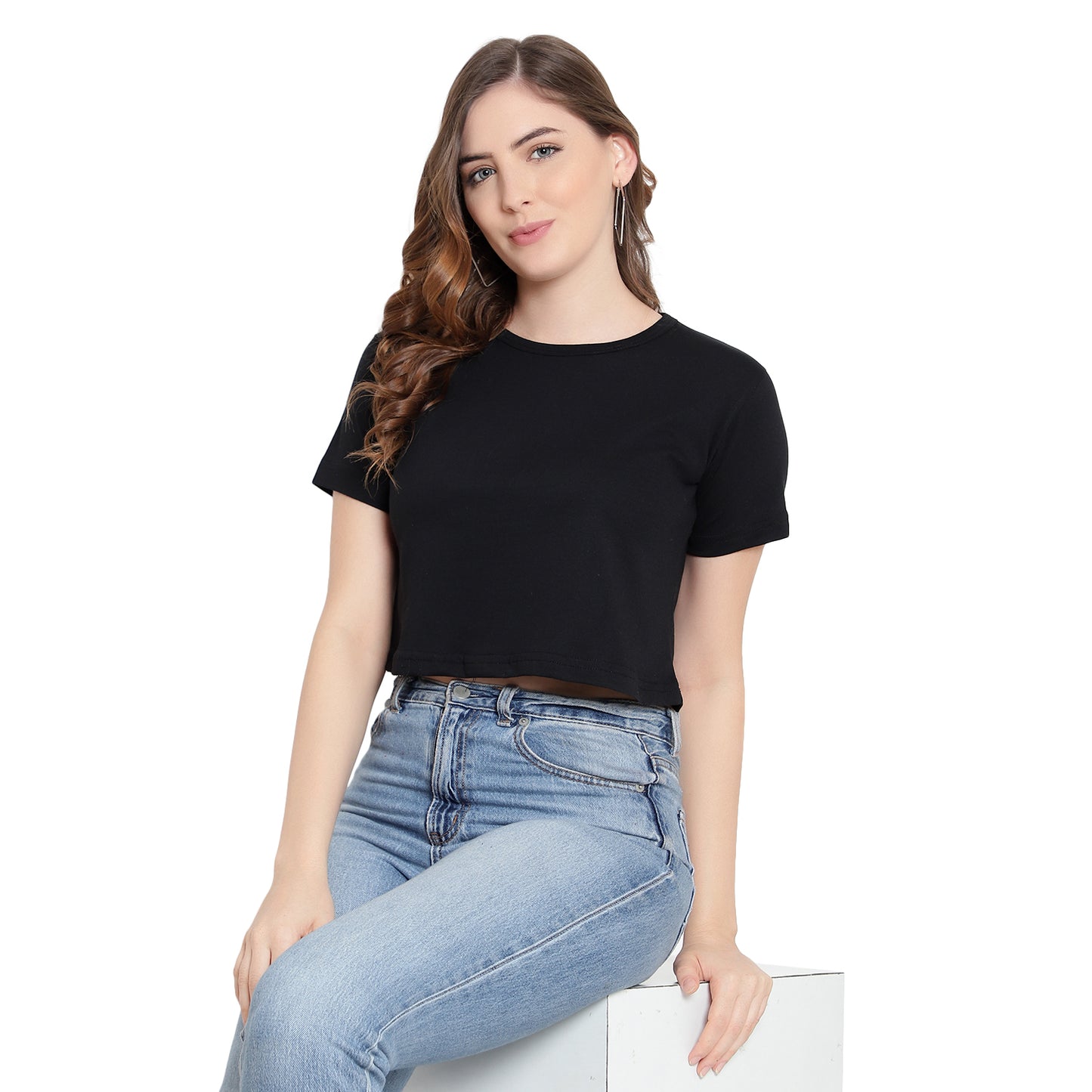 Women’s Black Crop Top – Stylish & Comfortable Cotton T-Shirt