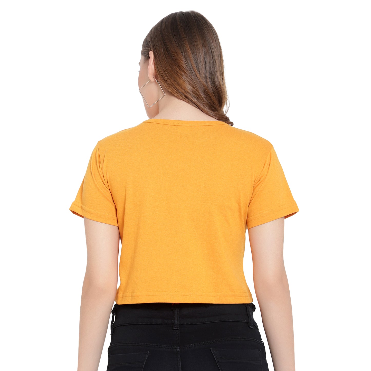 Women's Mustard Printed Crop Top | Trendy Cotton T-Shirt | Casual & Stylish Wear