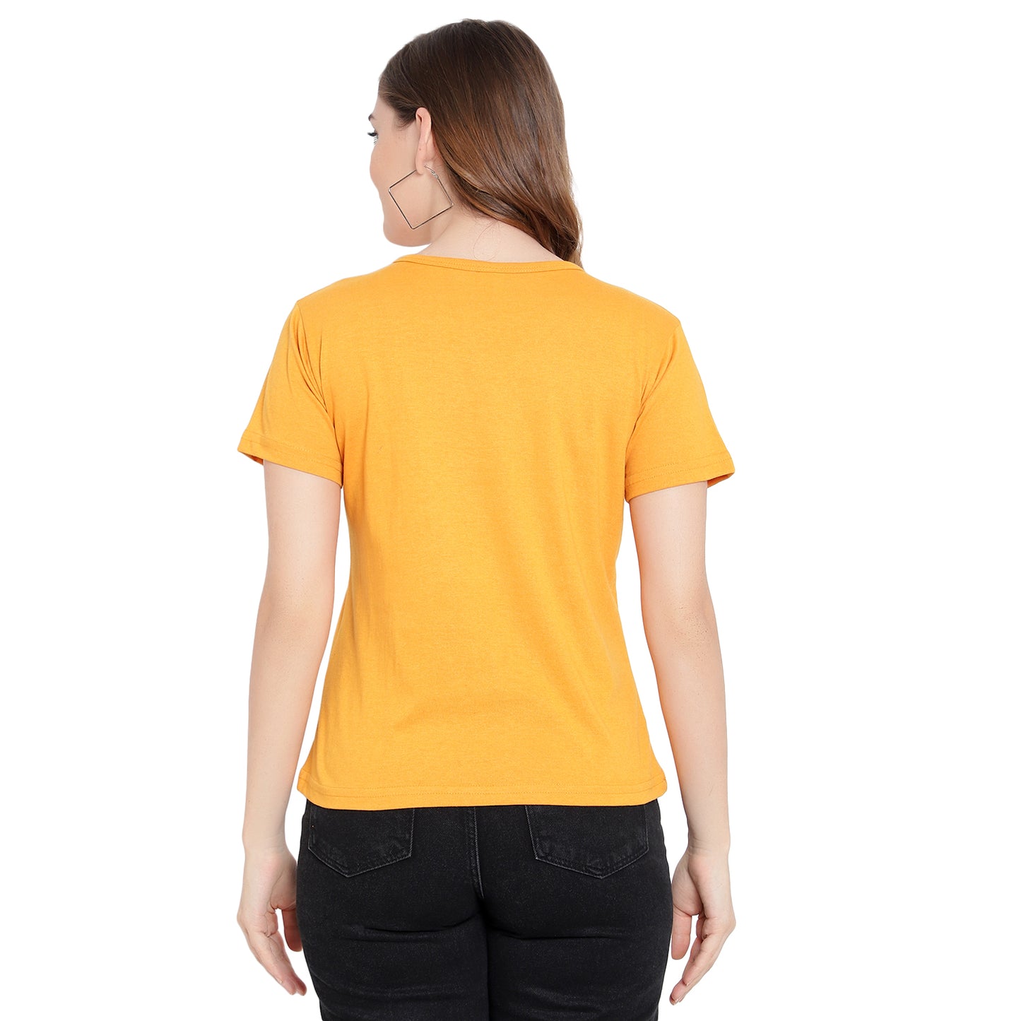 Women's Mustard Color Printed T-Shirt – Half Sleeves Cotton Tee