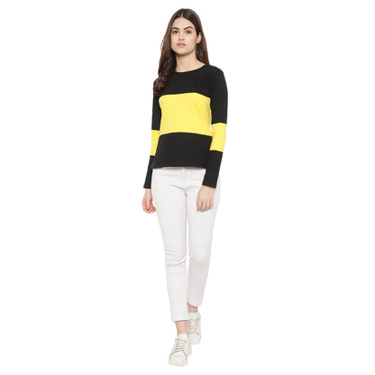 Women's Full-Sleeve Cotton Color Block T-Shirt – Trendy & Comfortable