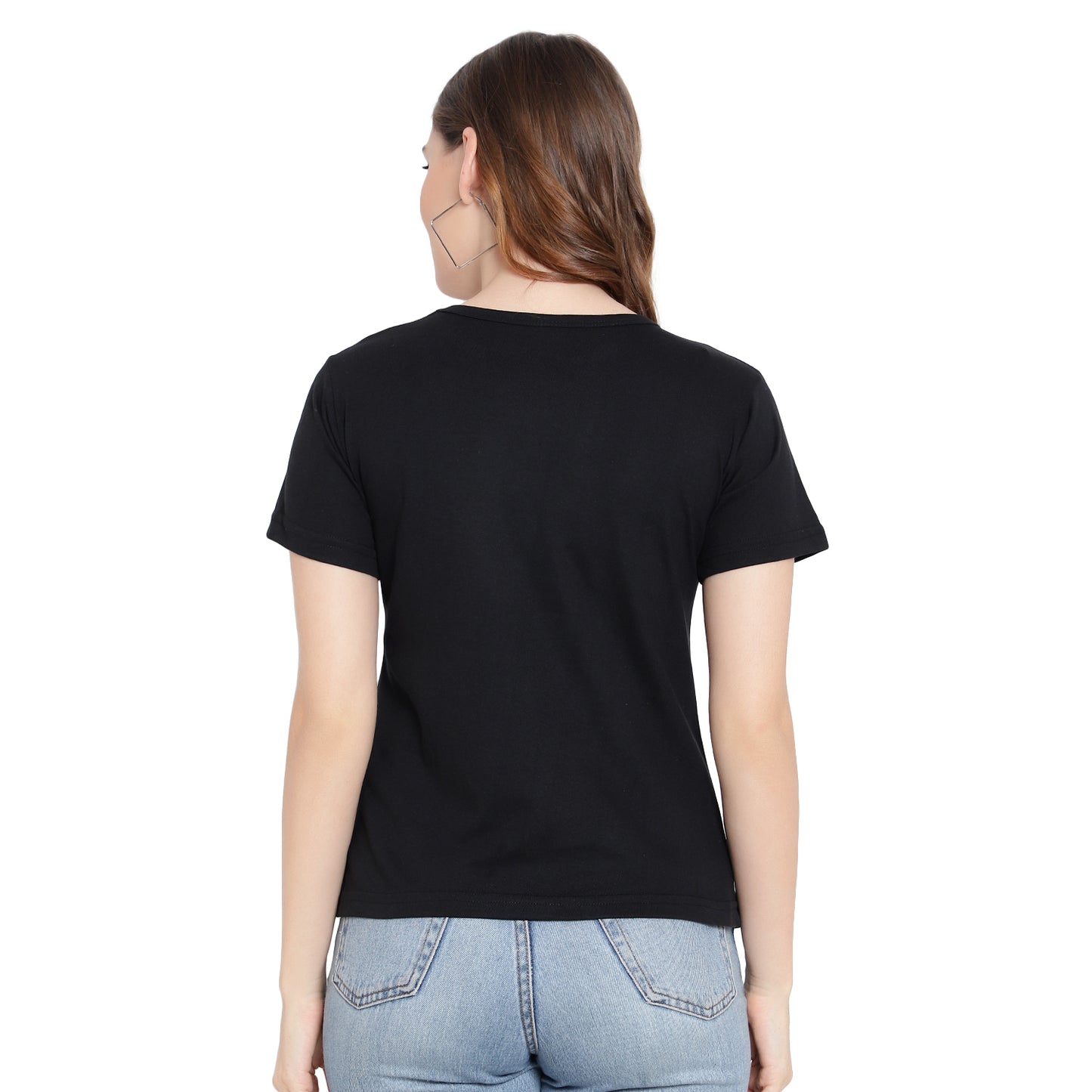 Women's Black Printed Round Neck Half Sleeves Cotton T-Shirt