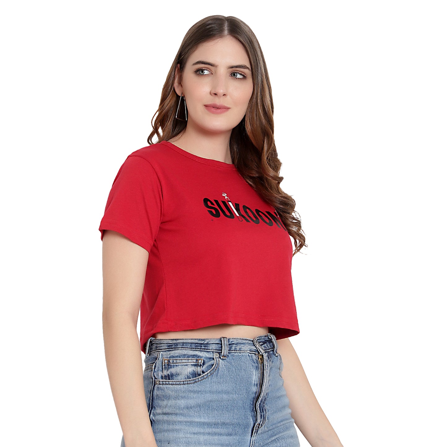 Women Red Printed Crop Top – Half Sleeves Cotton T-Shirt