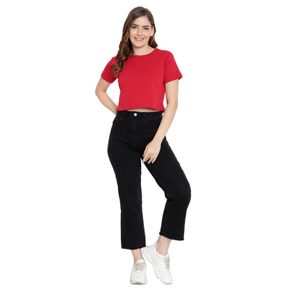 Women’s Maroon Plain Crop Top – Pure Cotton T-Shirt