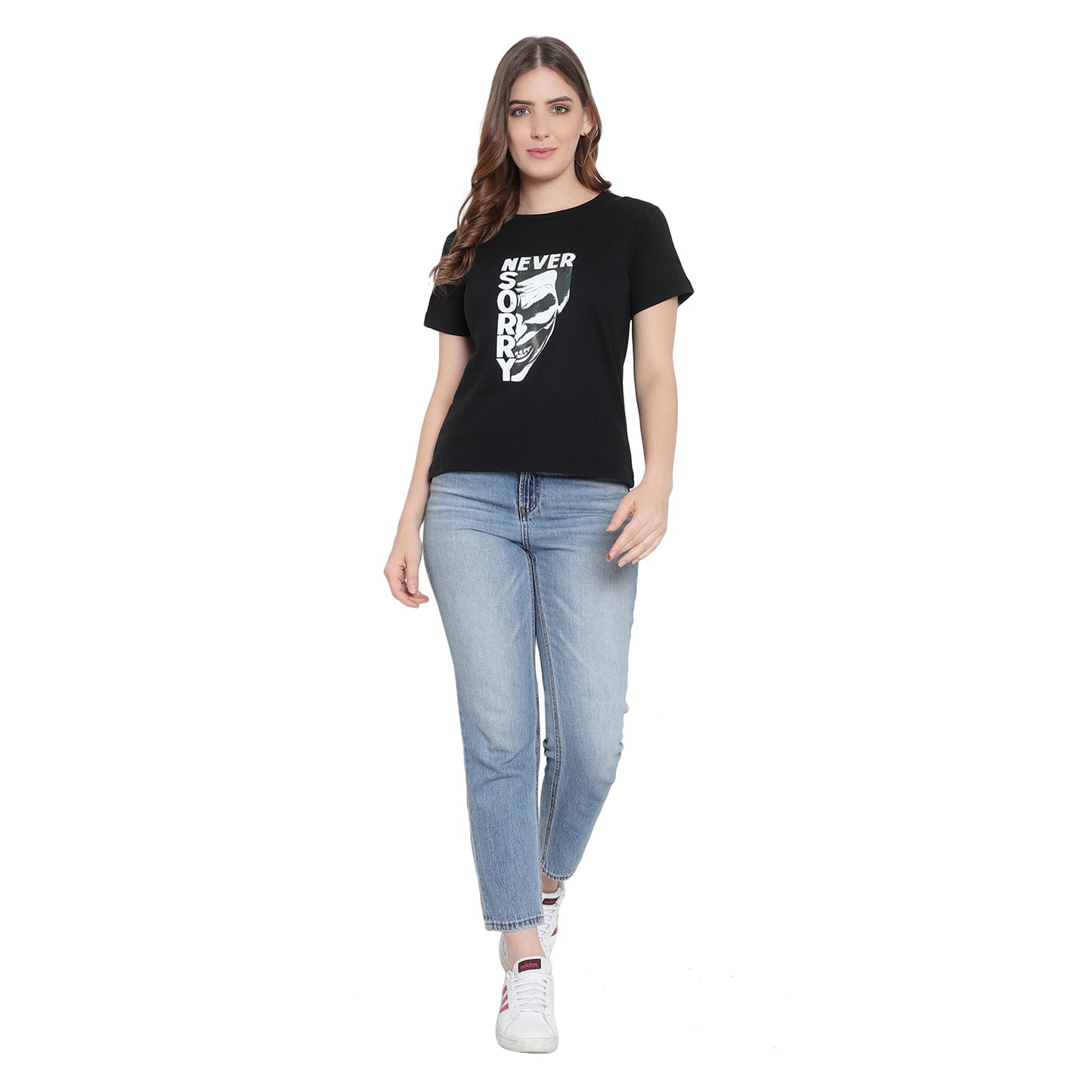 Women's Black Color Printed T-Shirt – Half Sleeves Cotton Tee