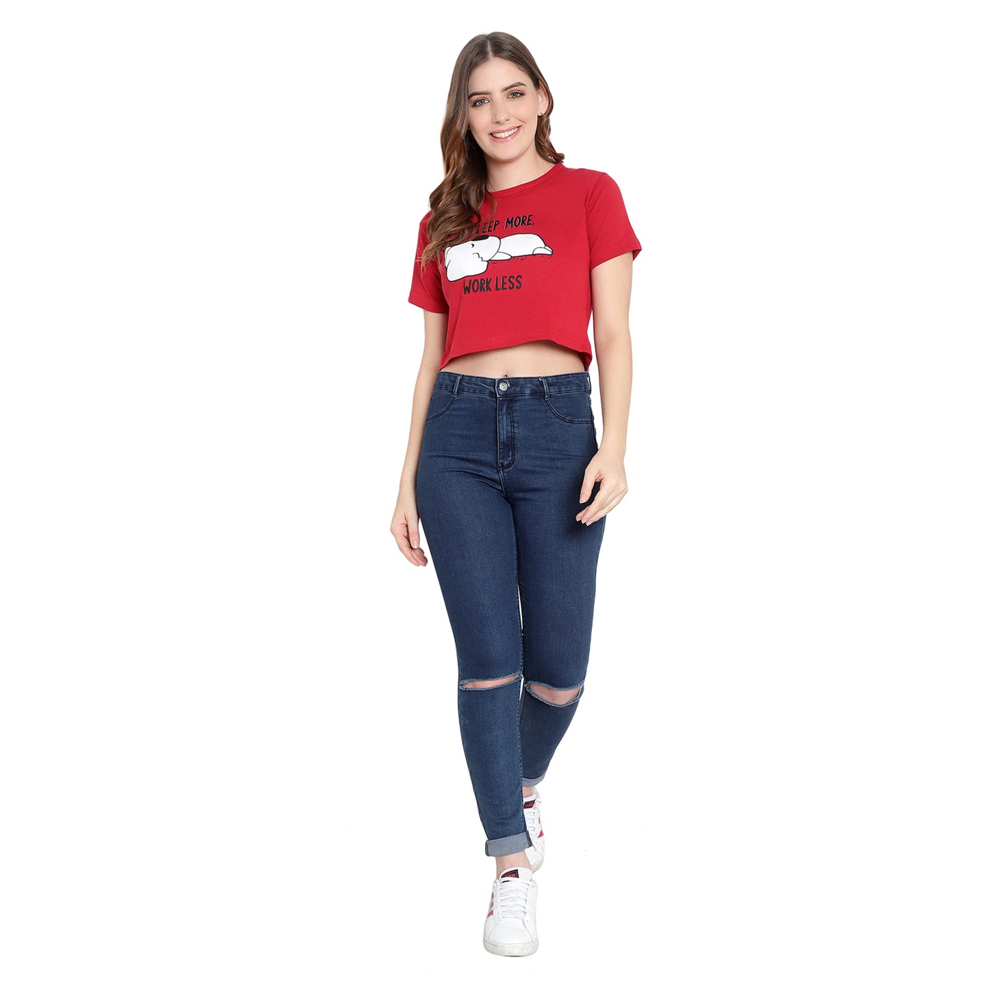 Women's Red Crop Top – Half Sleeves Cotton T-Shirt