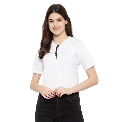 Women Half-Sleeve Crop Hoodie T-Shirt – Stylish & Comfortable Cotton Tee