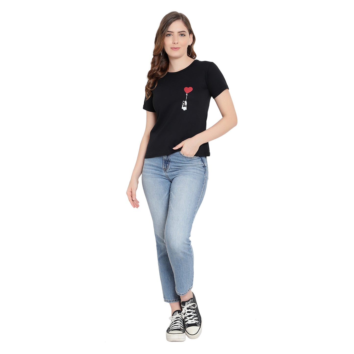 Women's Black Color Printed T-Shirt – Half Sleeves Cotton Tee