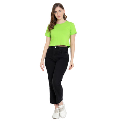 Women’s Neon-Plain Crop Top – Pure Cotton T-Shirt