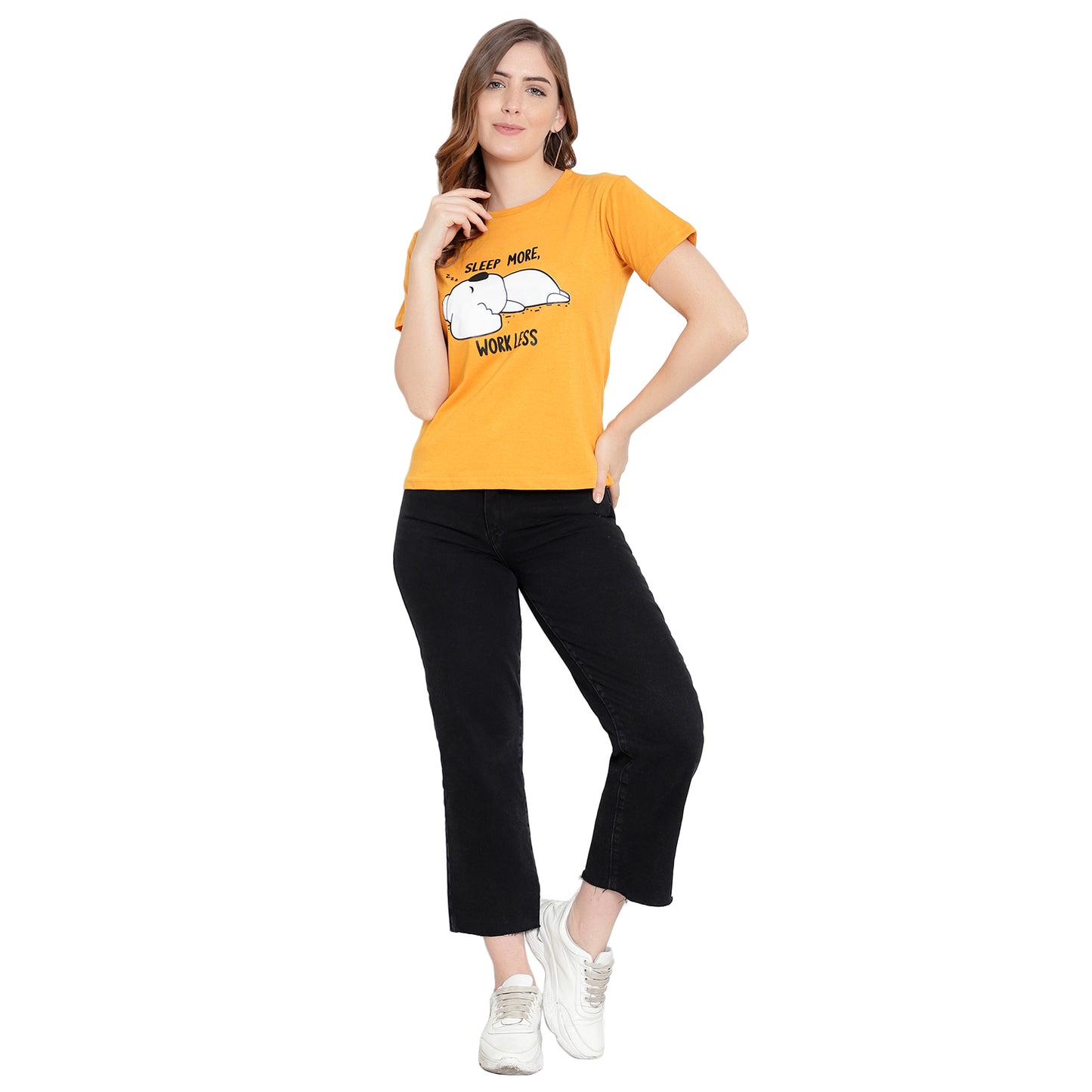 Women's Mustard Color Printed T-Shirt – Half Sleeves Cotton Tee